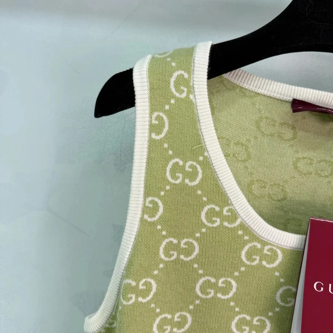 Gucci GG Monogram Sleeveless Top Sage Green - Image 6