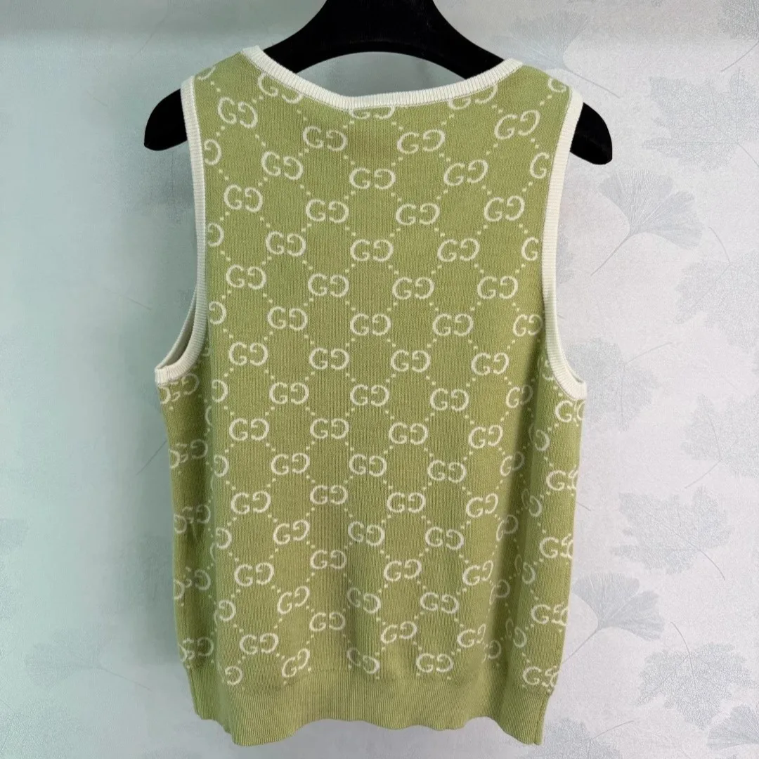 Gucci GG Monogram Sleeveless Top Sage Green - Image 3