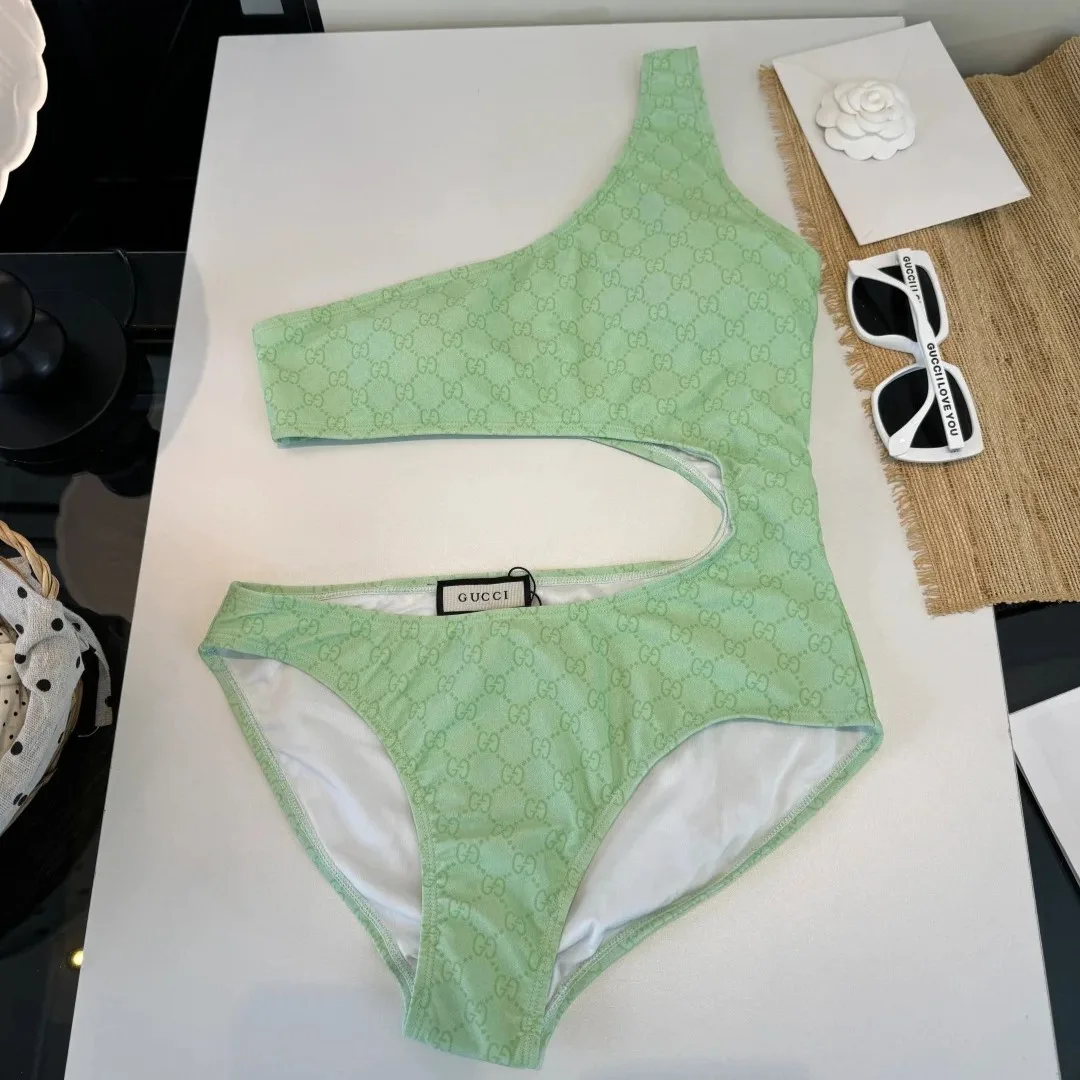 Gucci GG Printed Cutout Swimsuit Light Green - Image 4