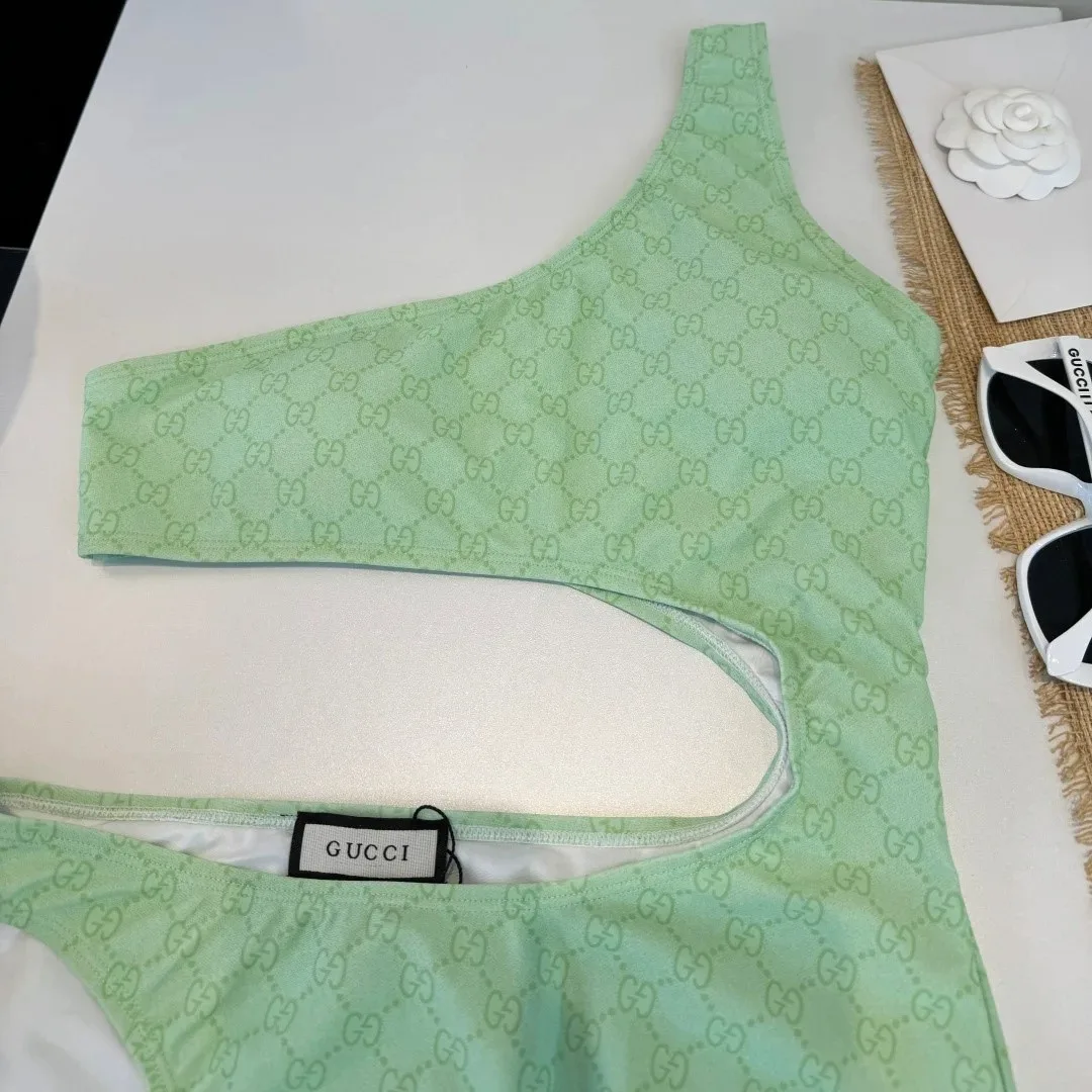 Gucci GG Printed Cutout Swimsuit Light Green - Image 5