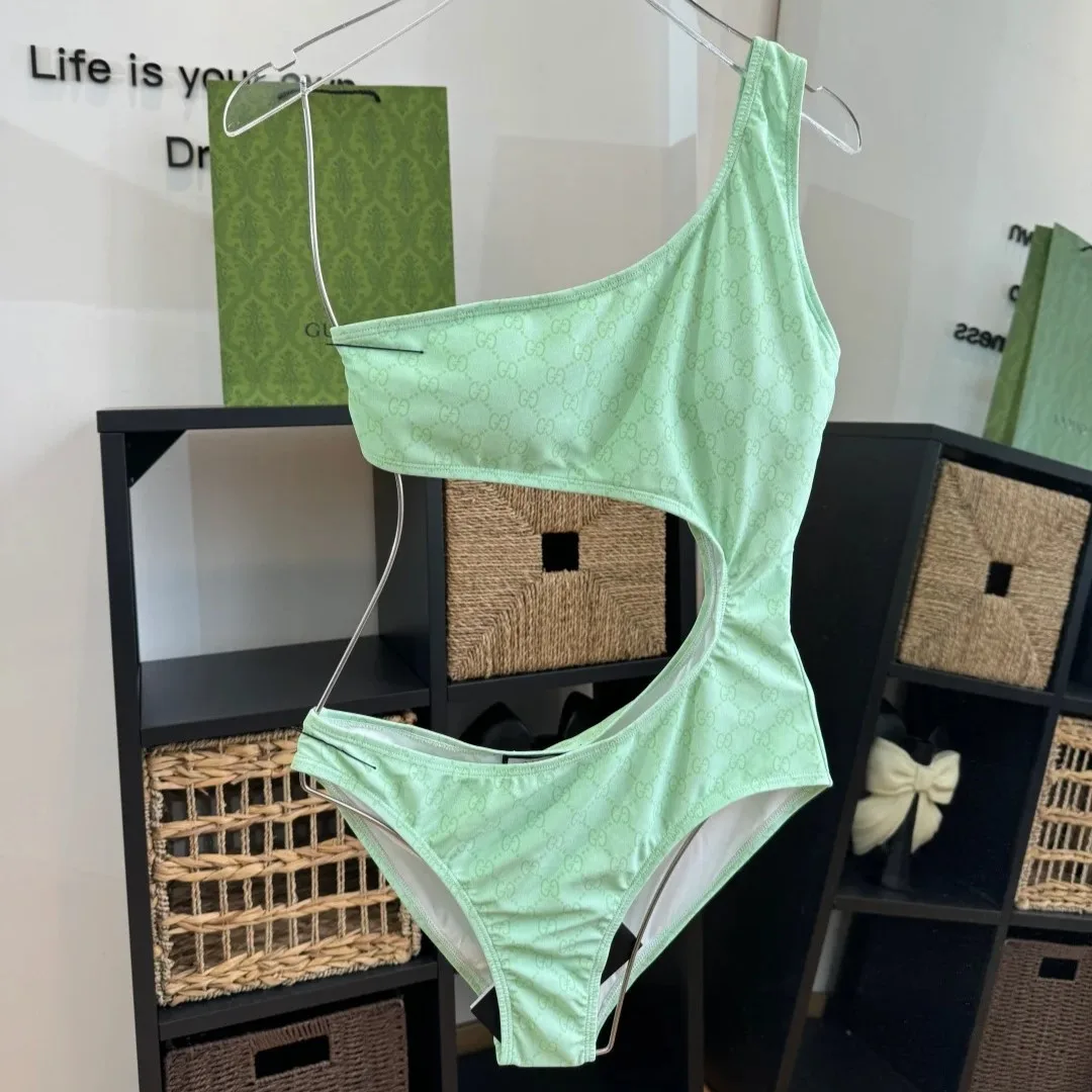 Gucci GG Printed Cutout Swimsuit Light Green - Image 3