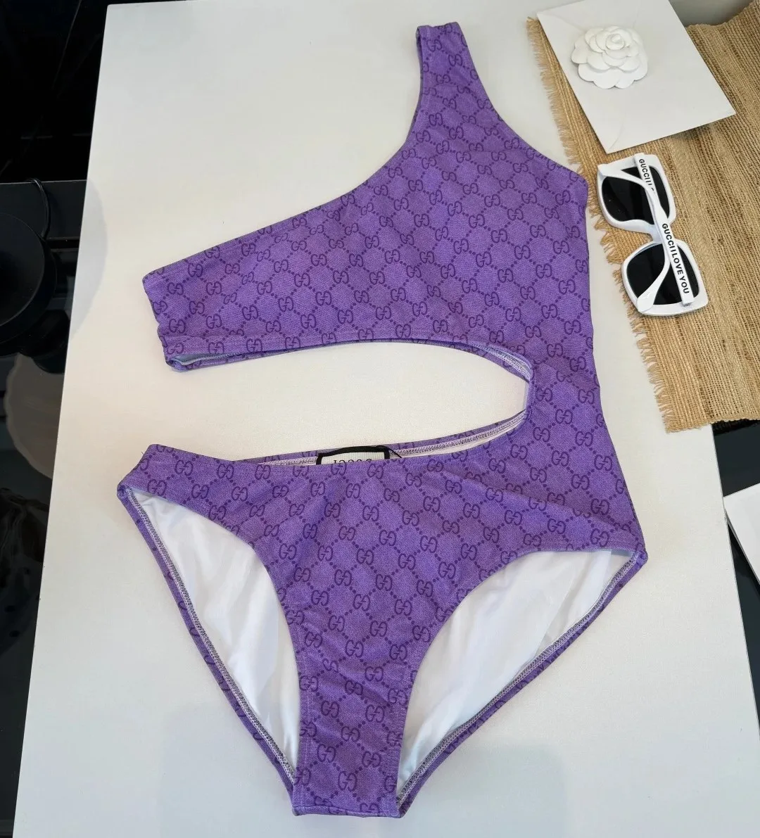 Gucci GG Printed Cutout Swimsuit Purple - Image 3