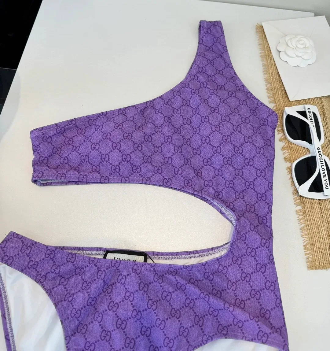 Gucci GG Printed Cutout Swimsuit Purple - Image 4