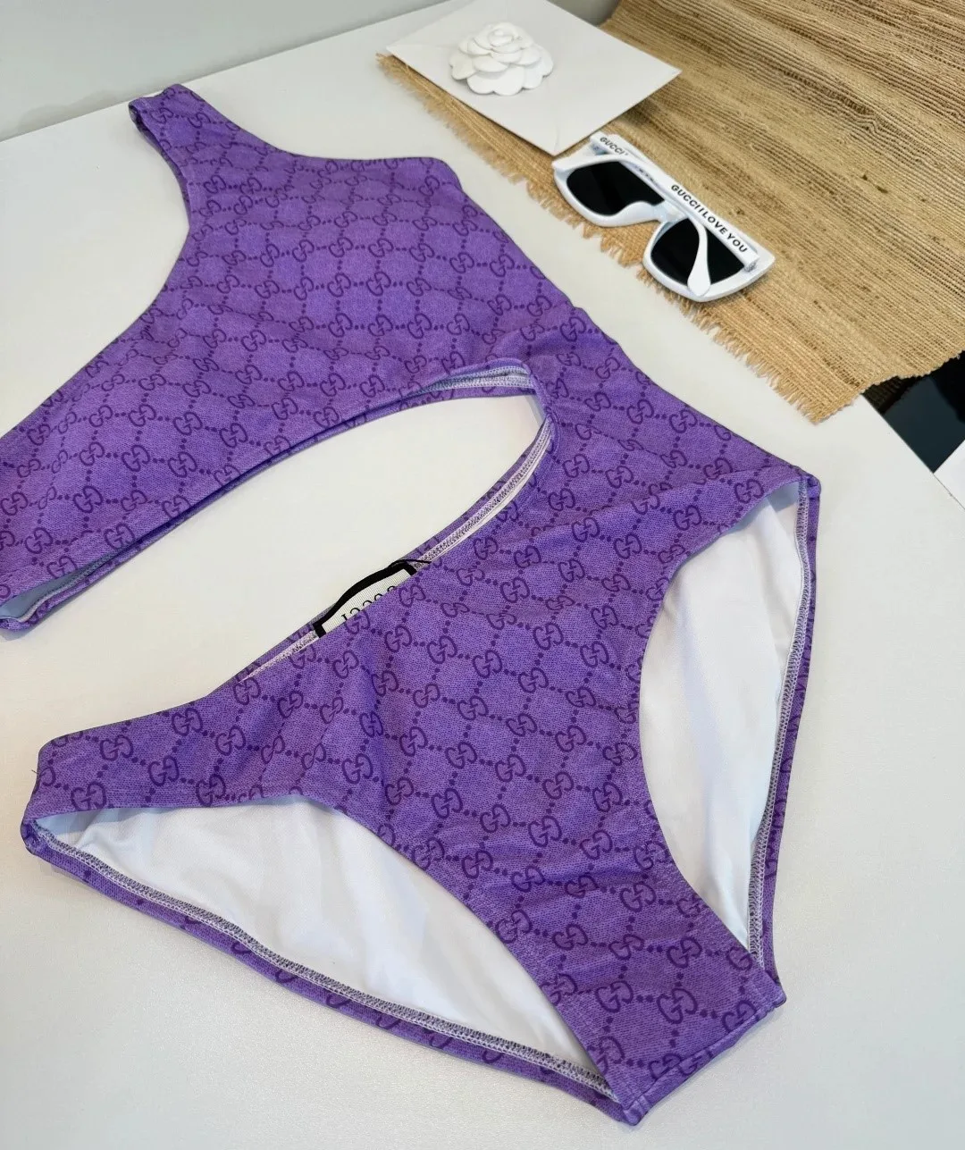 Gucci GG Printed Cutout Swimsuit Purple - Image 5