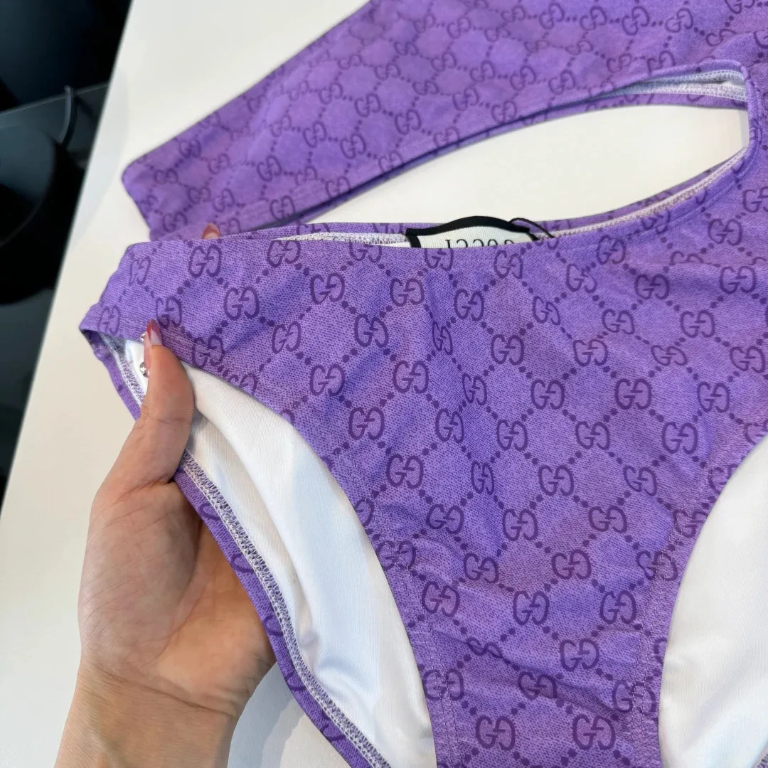 Gucci GG Printed Cutout Swimsuit Purple - Image 6