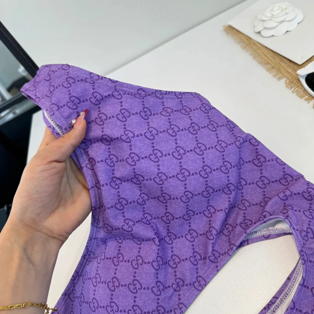 Gucci GG Printed Cutout Swimsuit Purple - Image 7