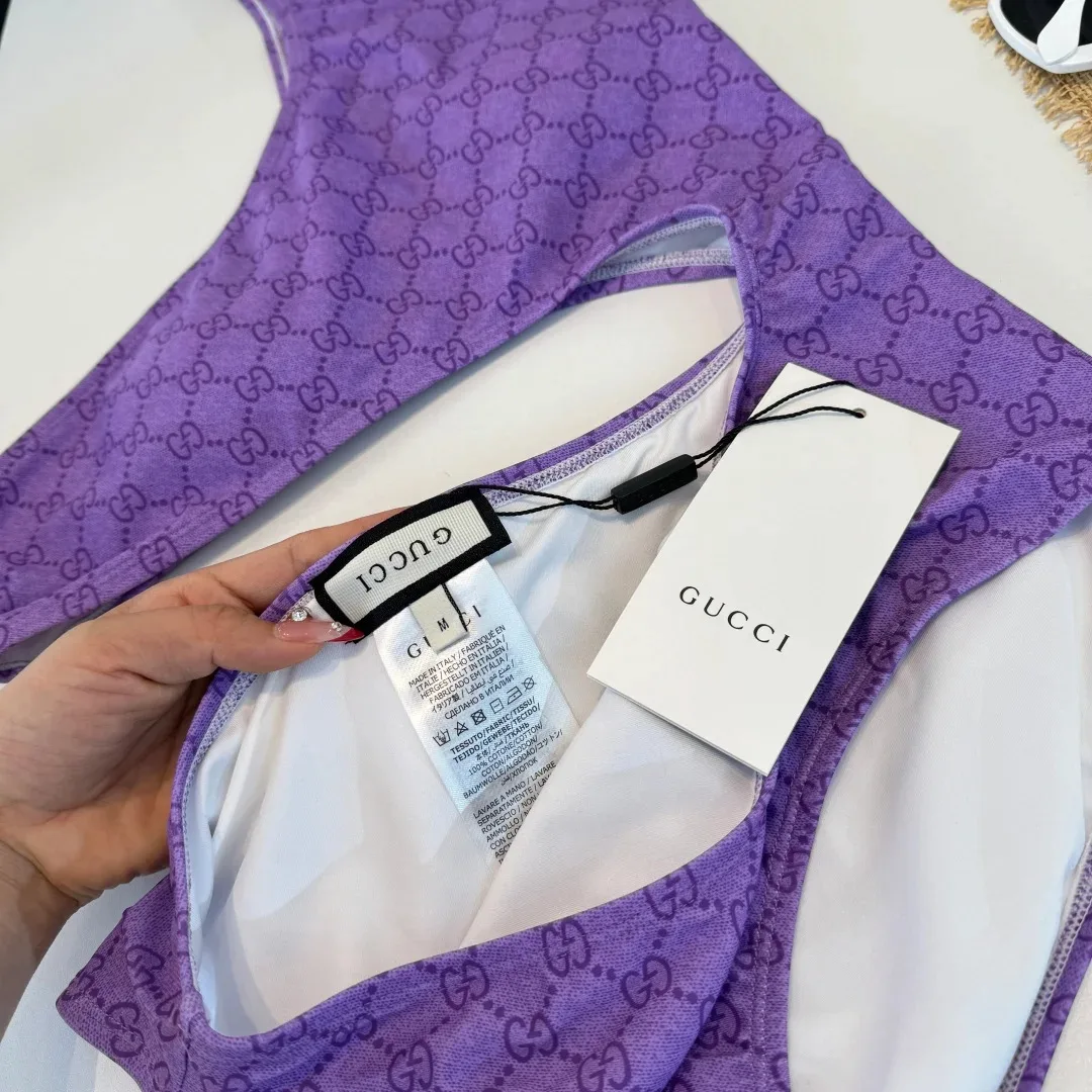 Gucci GG Printed Cutout Swimsuit Purple - Image 8