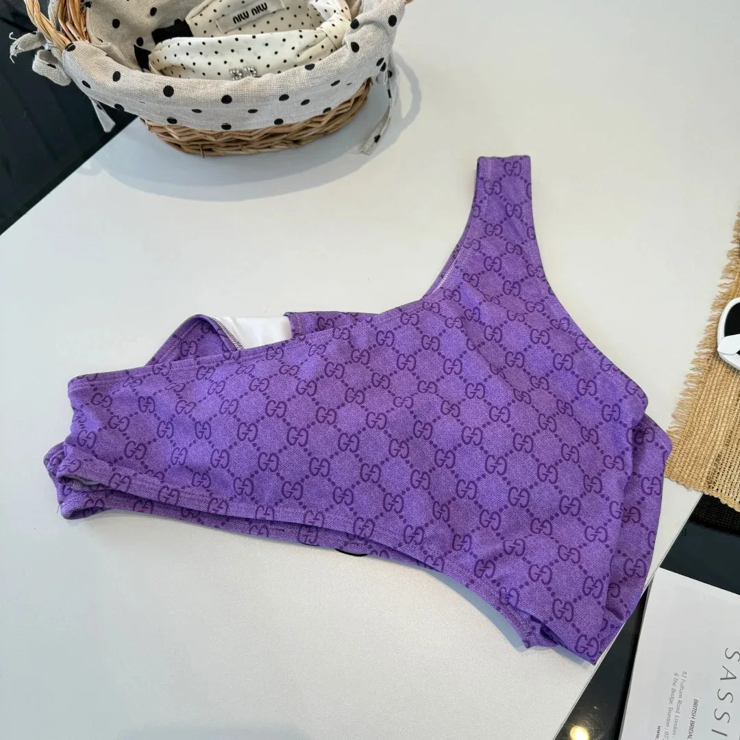 Gucci GG Printed Cutout Swimsuit Purple - Image 9