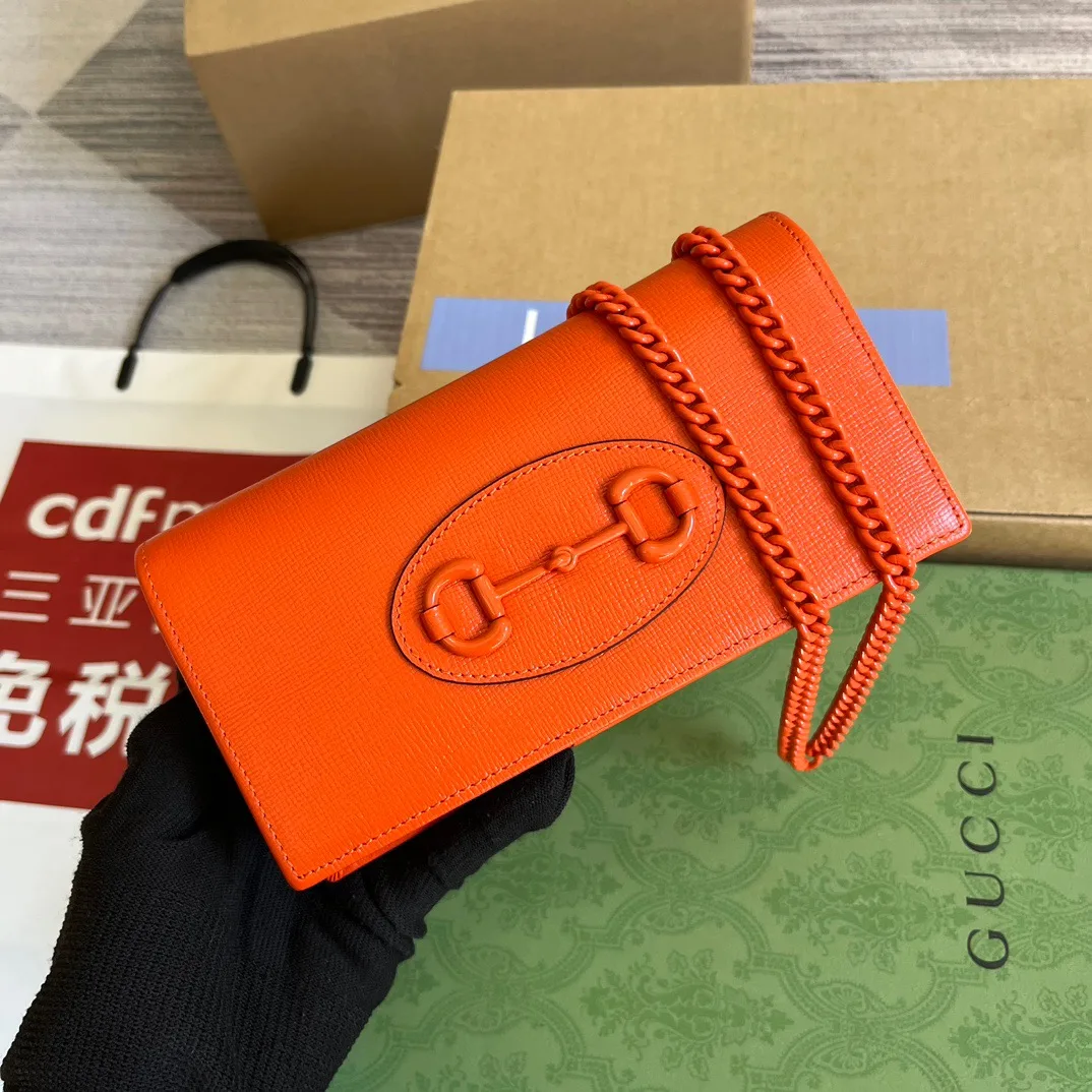 GG Horsebit 1955 Wallet With Chain Orange/Green 1AAJ8 7519 / - Image 5