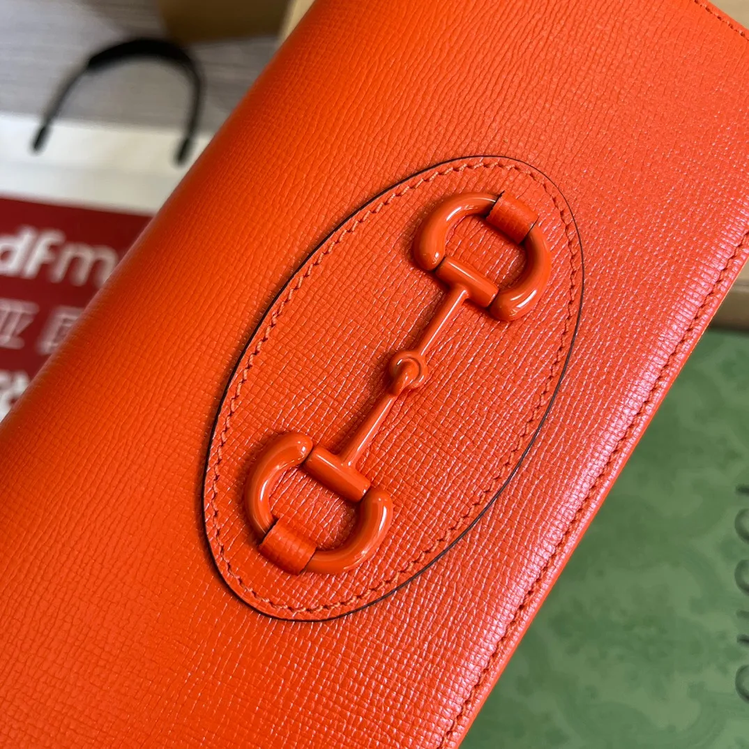 GG Horsebit 1955 Wallet With Chain Orange/Green 1AAJ8 7519 / - Image 6