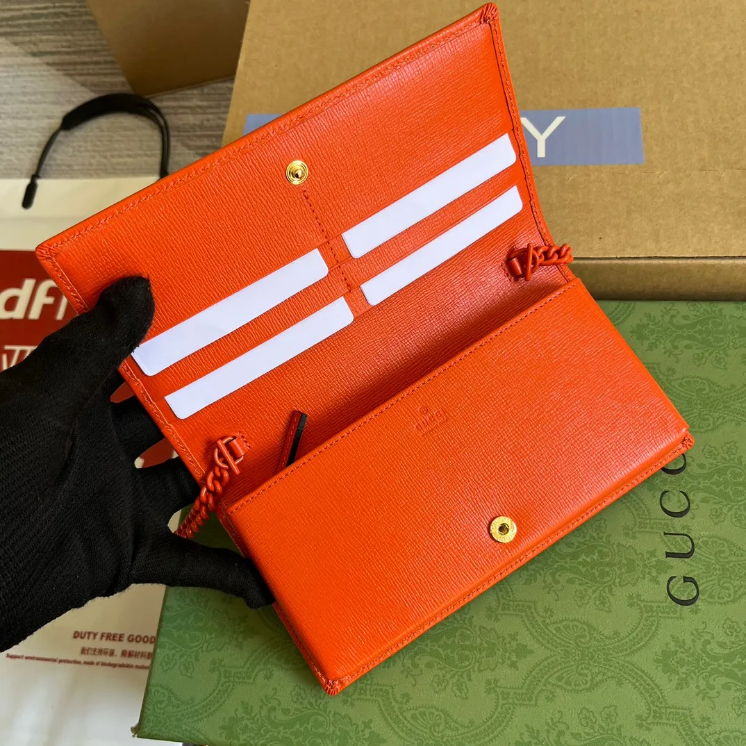 GG Horsebit 1955 Wallet With Chain Orange/Green 1AAJ8 7519 / - Image 8