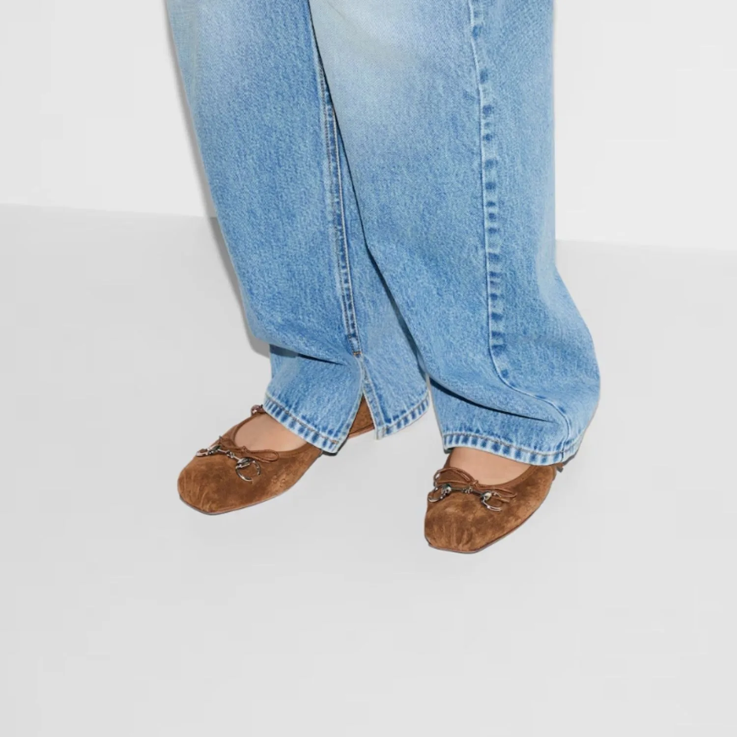 Alternative view of Gucci Horsebit Ballet Flat Light Brown Suede Gold Hardware