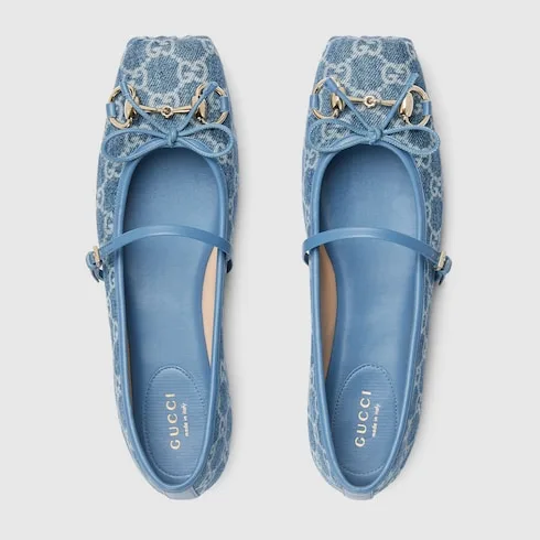 Gucci Horsebit Ballet Flats Blue Denim - Image 8