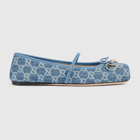 Gucci Horsebit Ballet Flats Blue Denim - Image 5
