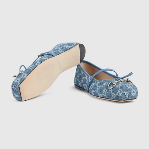 Gucci Horsebit Ballet Flats Blue Denim - Image 4