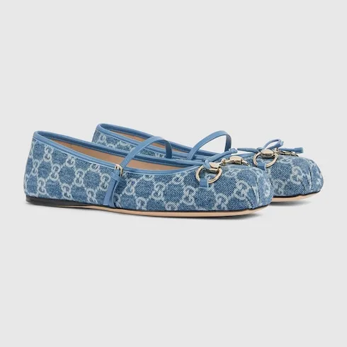 Gucci Horsebit Ballet Flats Blue Denim - Image 6