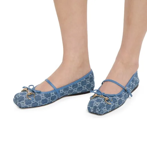 Gucci Horsebit Ballet Flats Blue Denim - Image 3