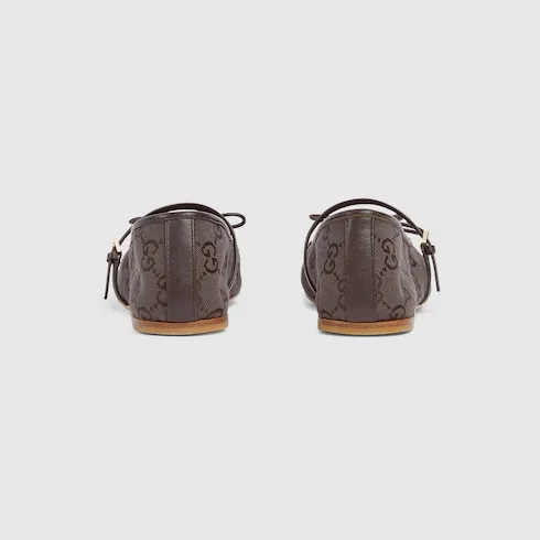 Gucci Horsebit Ballet Flats Dark Brown Canvas - Image 6