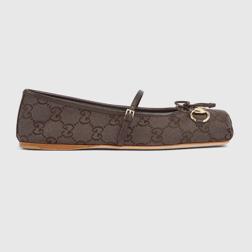 Gucci Horsebit Ballet Flats Dark Brown Canvas - Image 5