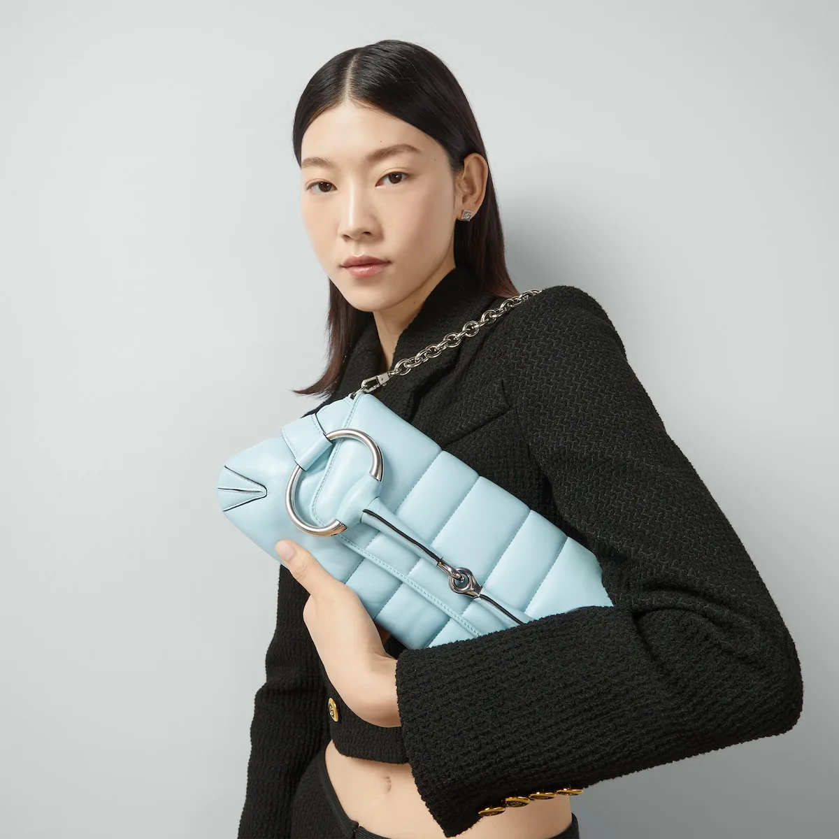 Alternative view of Gucci Horsebit Chain Medium Shoulder Bag Light Blue 15 Inches/