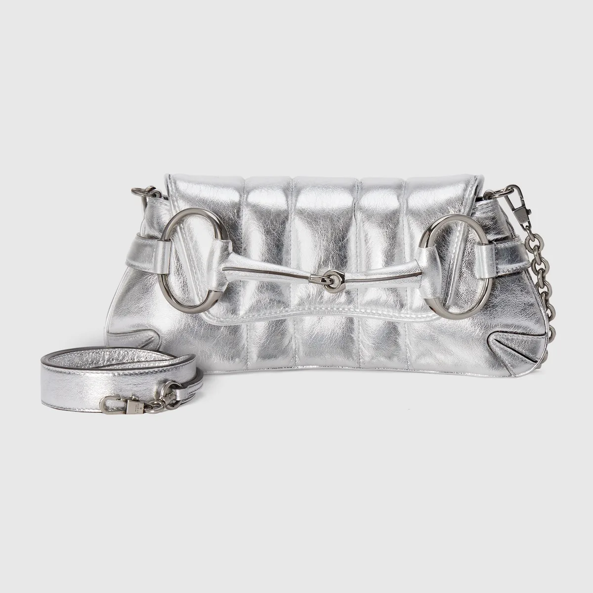 Gucci Horsebit Chain Small Shoulder Bag Silver 10.6 Inches/ - Image 8