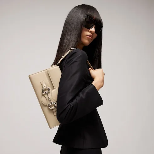 Alternative view of Gucci Horsebit Ristretto Medium Shoulder Bag / Beige Silver Hardware A0020Y AAGRB 9730