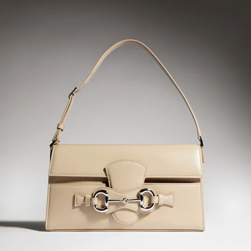 Gucci Horsebit Ristretto Medium Shoulder Bag / Beige Silver Hardware A0020Y AAGRB 9730 - Image 4