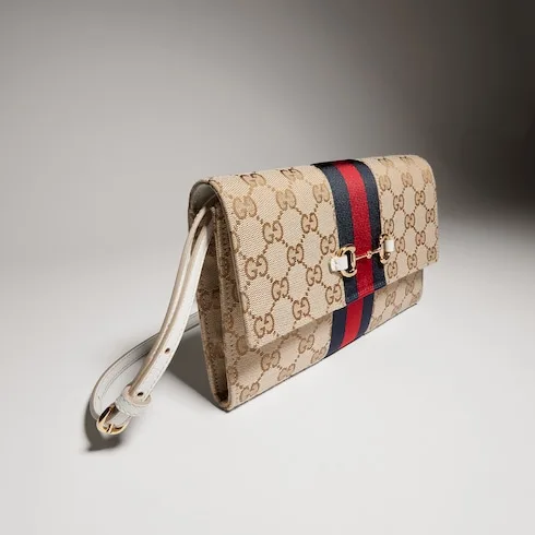 Gucci Horsebit Web Wallet With Strap Shoulder Bag / Sand/ Dark Brown Gold Hardware A00B8I FAF1B 9664 - Image 5
