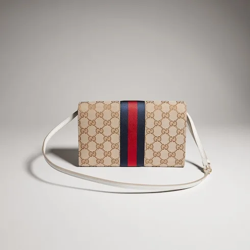 Gucci Horsebit Web Wallet With Strap Shoulder Bag / Sand/ Dark Brown Gold Hardware A00B8I FAF1B 9664 - Image 8