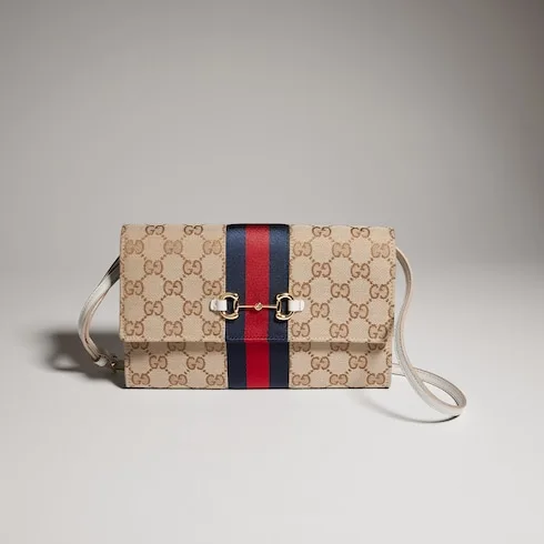 Gucci Horsebit Web Wallet With Strap Shoulder Bag / Sand/ Dark Brown Gold Hardware A00B8I FAF1B 9664 - Image 4