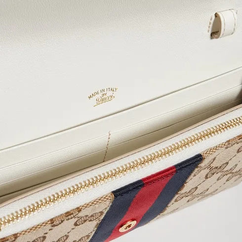 Gucci Horsebit Web Wallet With Strap Shoulder Bag / Sand/ Dark Brown Gold Hardware A00B8I FAF1B 9664 - Image 10