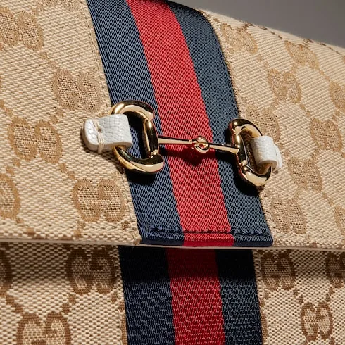 Gucci Horsebit Web Wallet With Strap Shoulder Bag / Sand/ Dark Brown Gold Hardware A00B8I FAF1B 9664 - Image 9