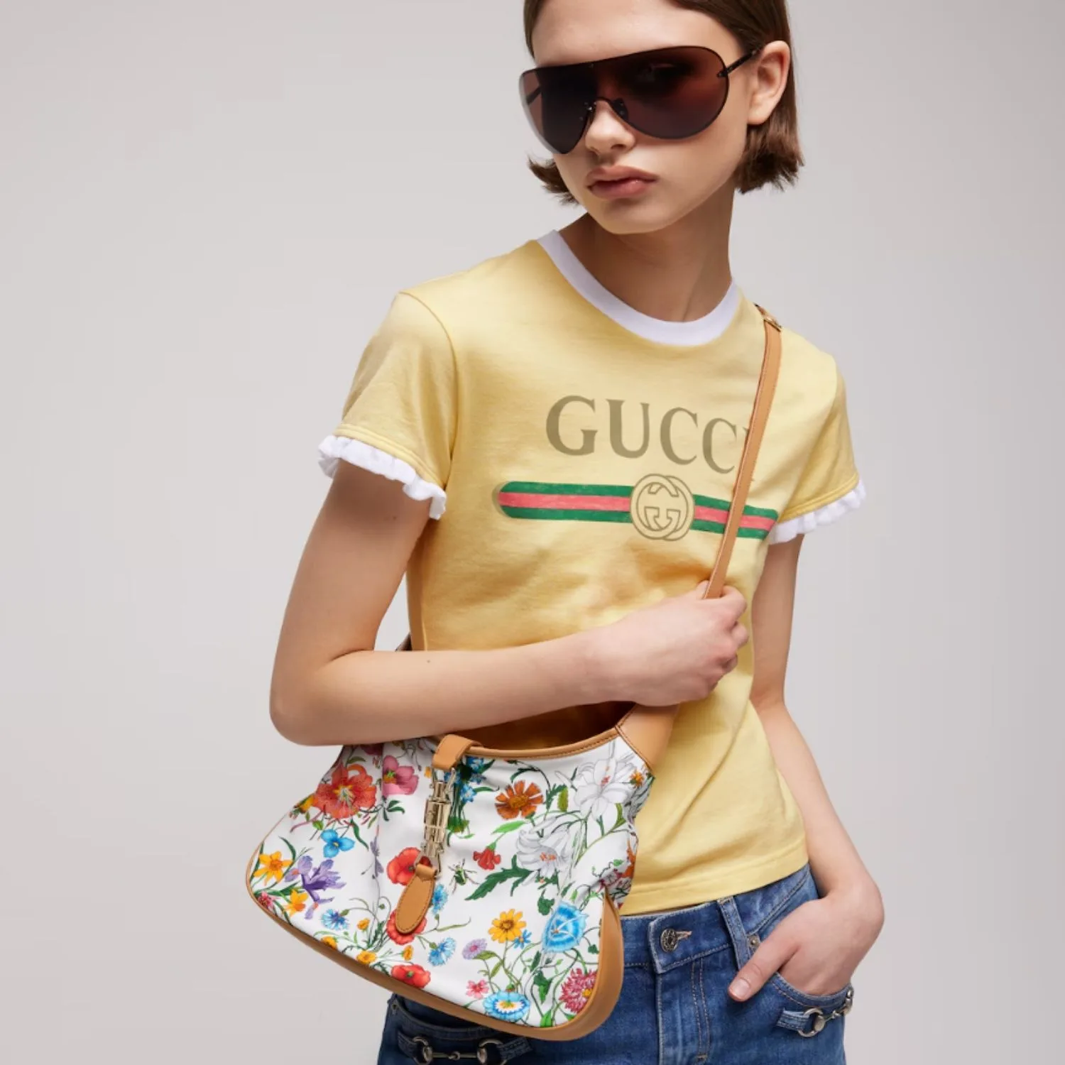 Gucci Jackie 1961 Medium Shoulder Bag / White/ Multicolor Gold Hardware - Image 3