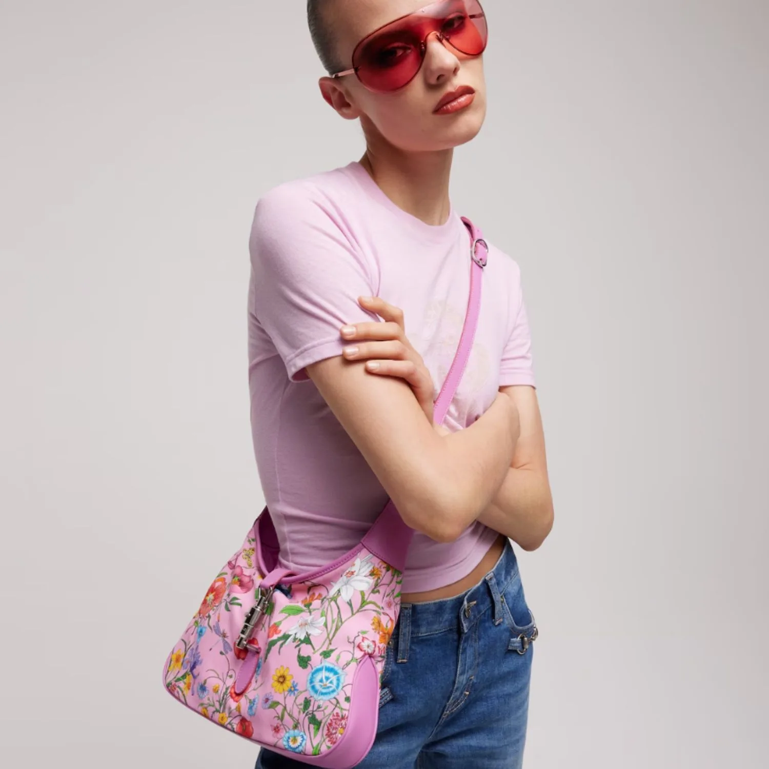 Gucci Jackie 1961 Medium Shoulder Bag / Pink/ Multicolor Gold Hardware - Image 3