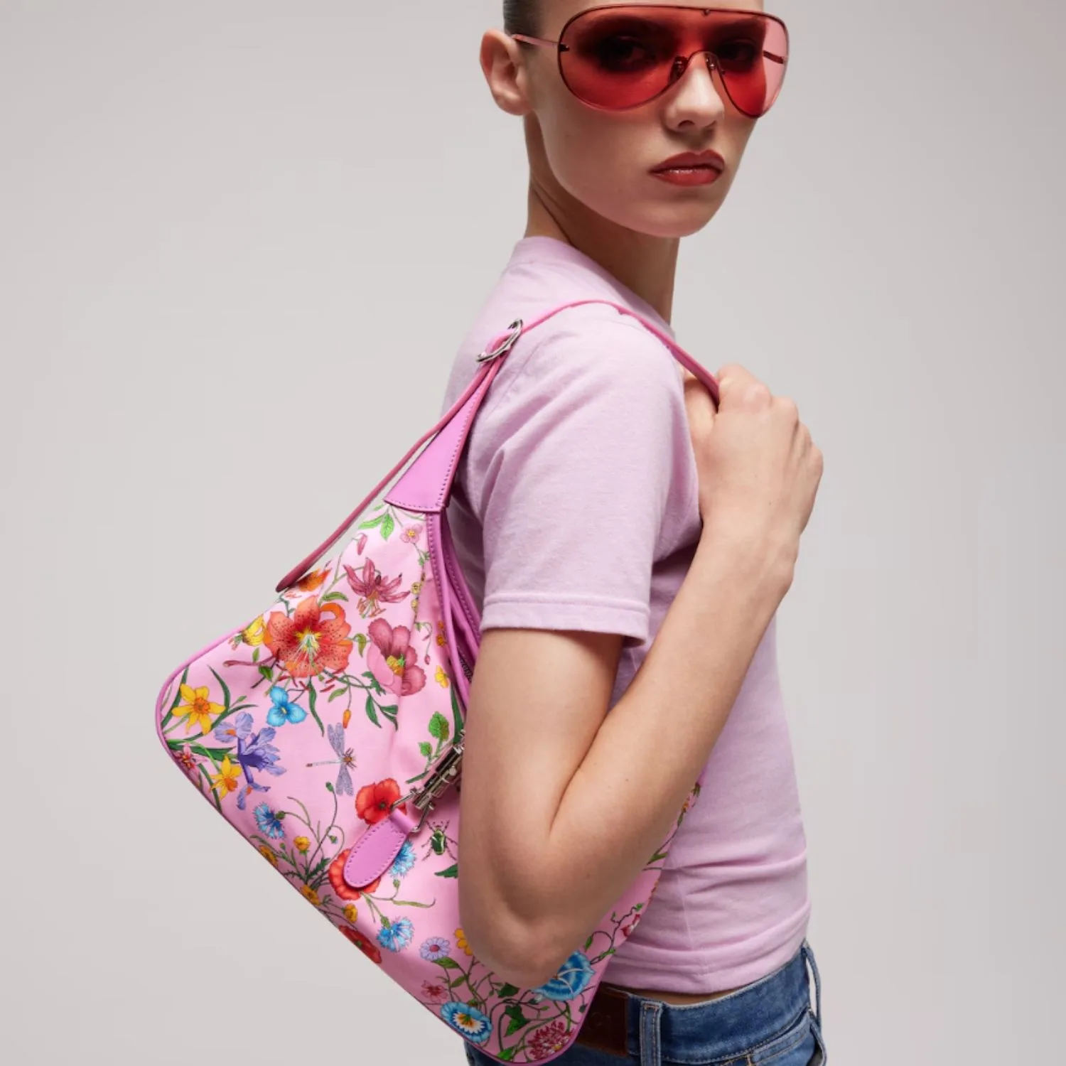 Gucci Jackie 1961 Medium Shoulder Bag / Pink/ Multicolor Gold Hardware - Image 4
