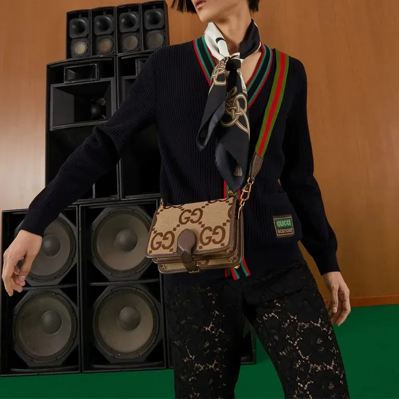 Alternative view of Gucci Jumbo GG Canvas Shoulder Bag Camel/Ebony /