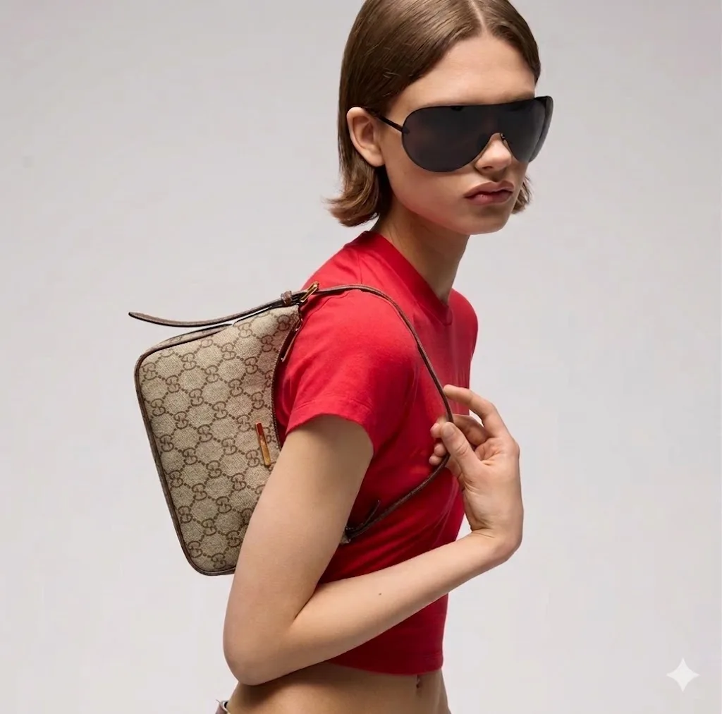 Alternative view of Gucci Lady Lunetta Small Shoulder Bag / Sand/ Dark Brown Gold Hardware