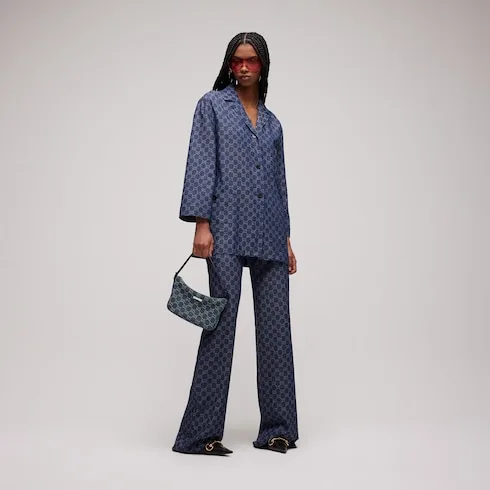 Gucci Lady Lunetta Small Shoulder Bag / Dark Blue Denim Palladium Hardware - Image 4