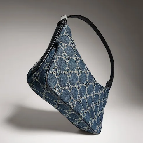 Gucci Lady Lunetta Small Shoulder Bag / Dark Blue Denim Palladium Hardware - Image 7
