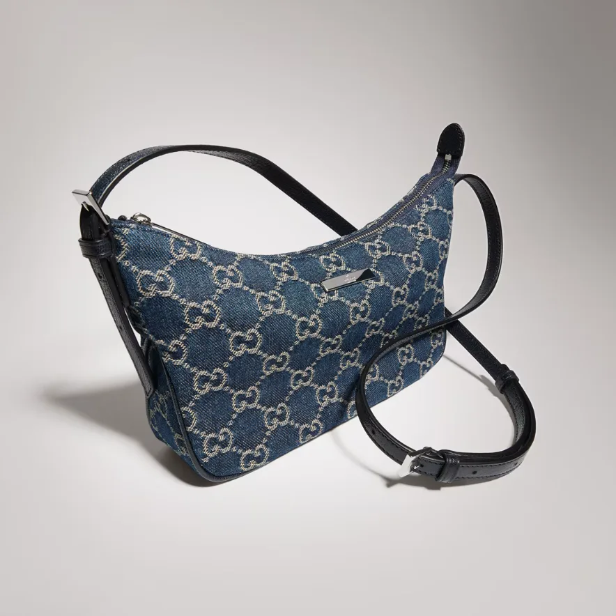 Gucci Lady Lunetta Small Shoulder Bag / Dark Blue Denim Palladium Hardware - Image 8