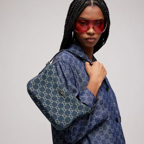 Alternative view of Gucci Lady Lunetta Small Shoulder Bag / Dark Blue Denim Palladium Hardware