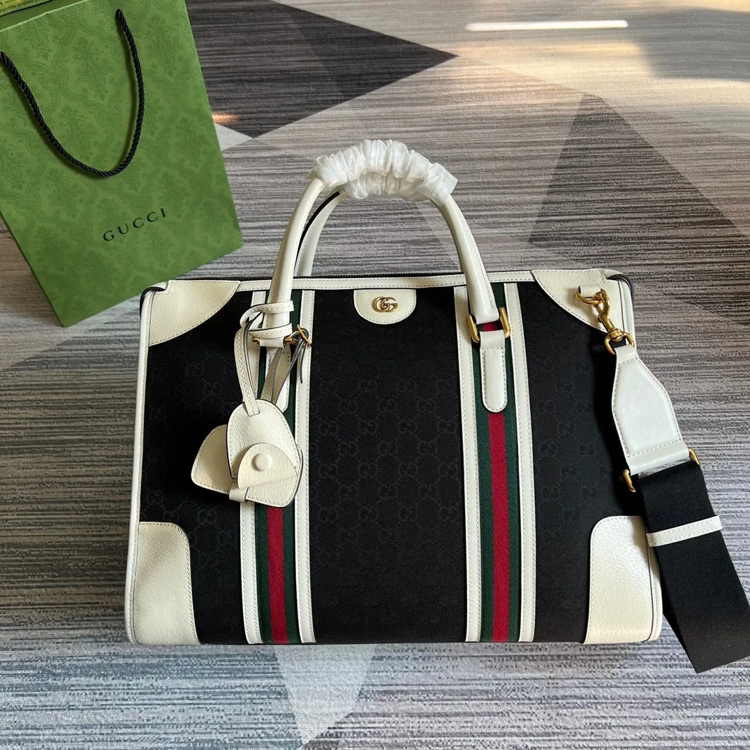 Large Bauletto Top Handle Bag With Double G White/Grey / - Image 10