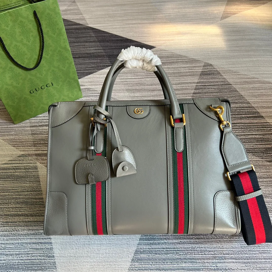 Large Bauletto Top Handle Bag With Double G Grey/Brown / - Image 10