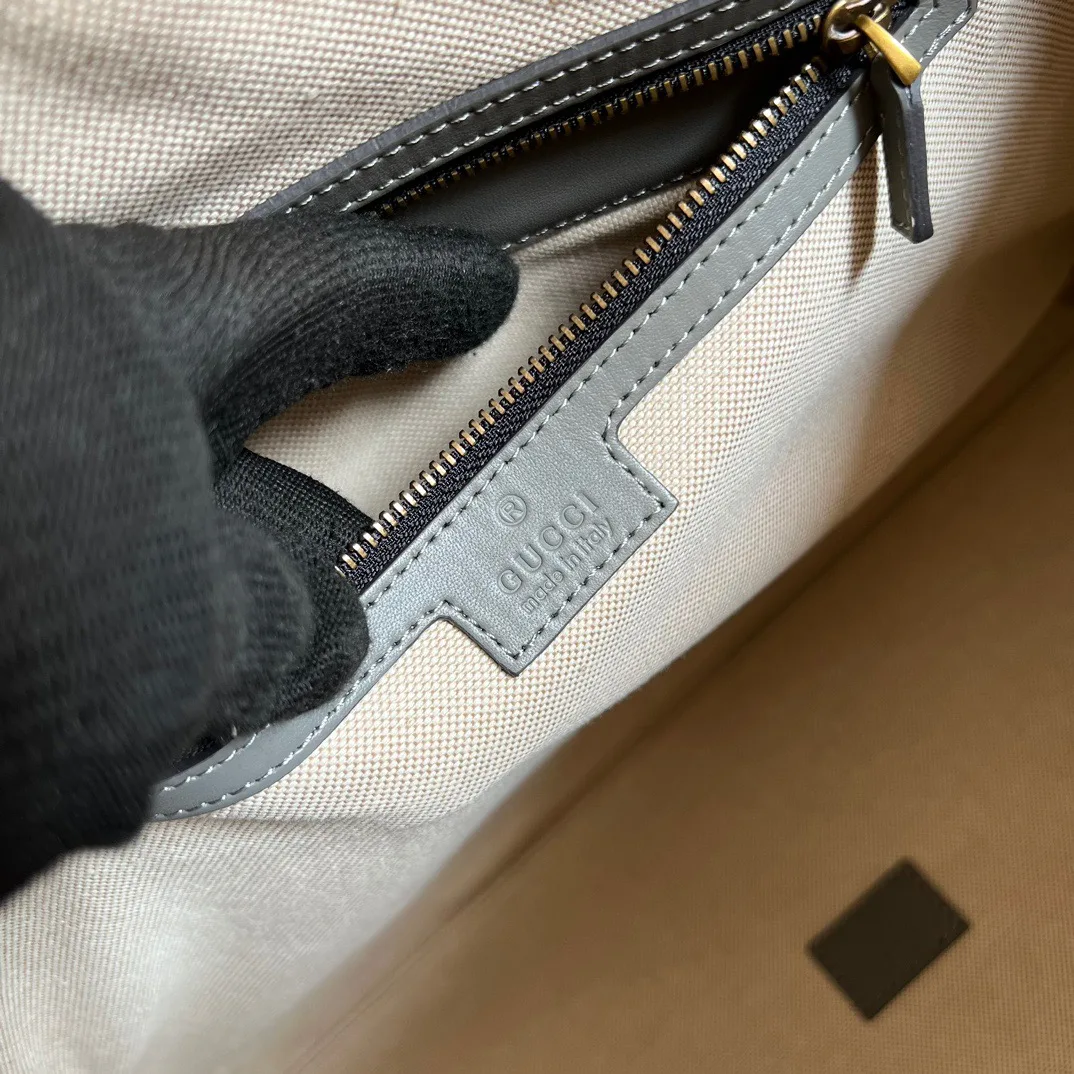 Large Bauletto Top Handle Bag With Double G White/Grey / - Image 19