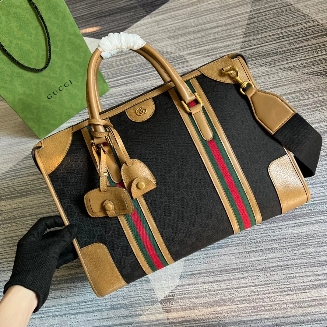 Large Bauletto Top Handle Bag With Double G White/Brown / - Image 14