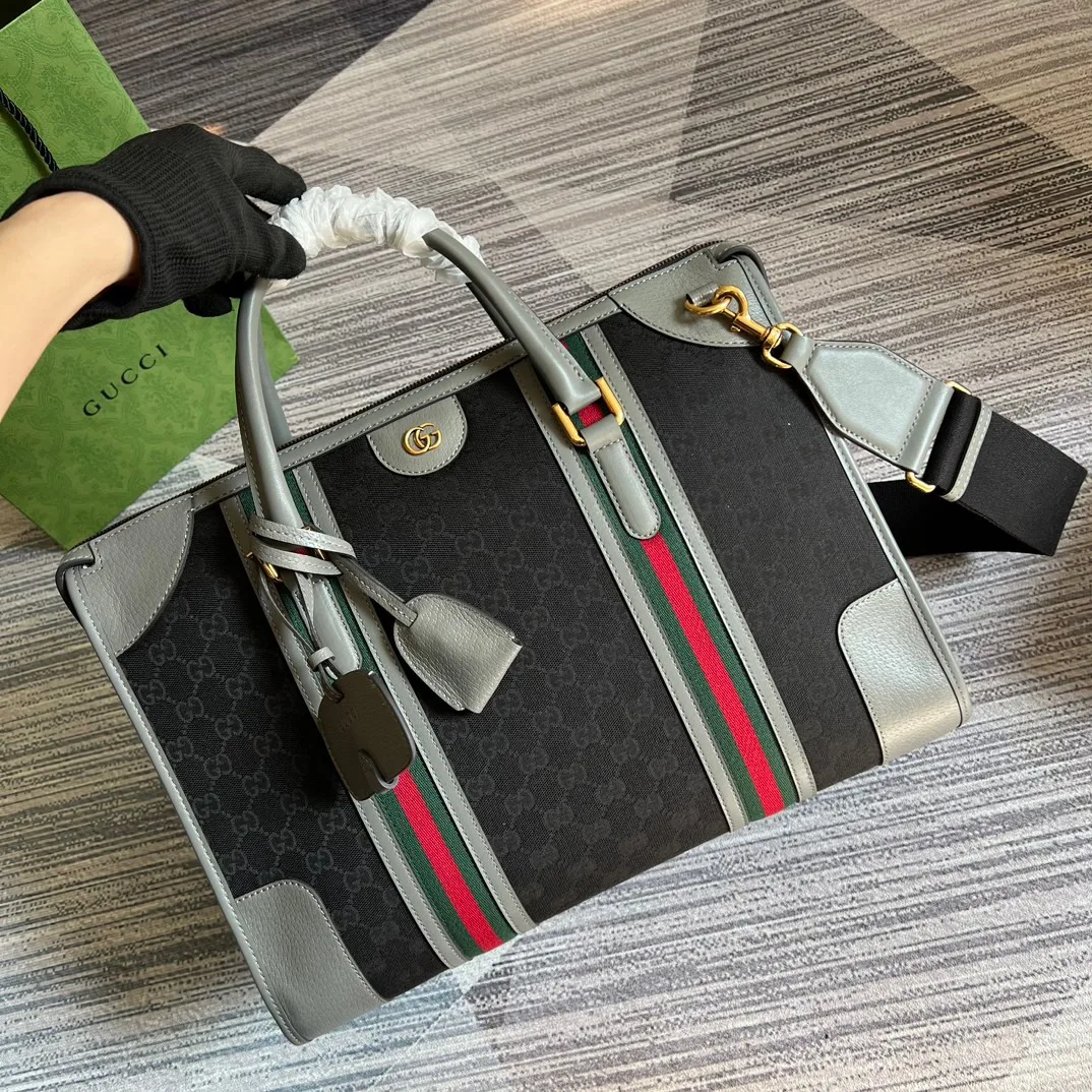 Large Bauletto Top Handle Bag With Double G White/Grey / - Image 14