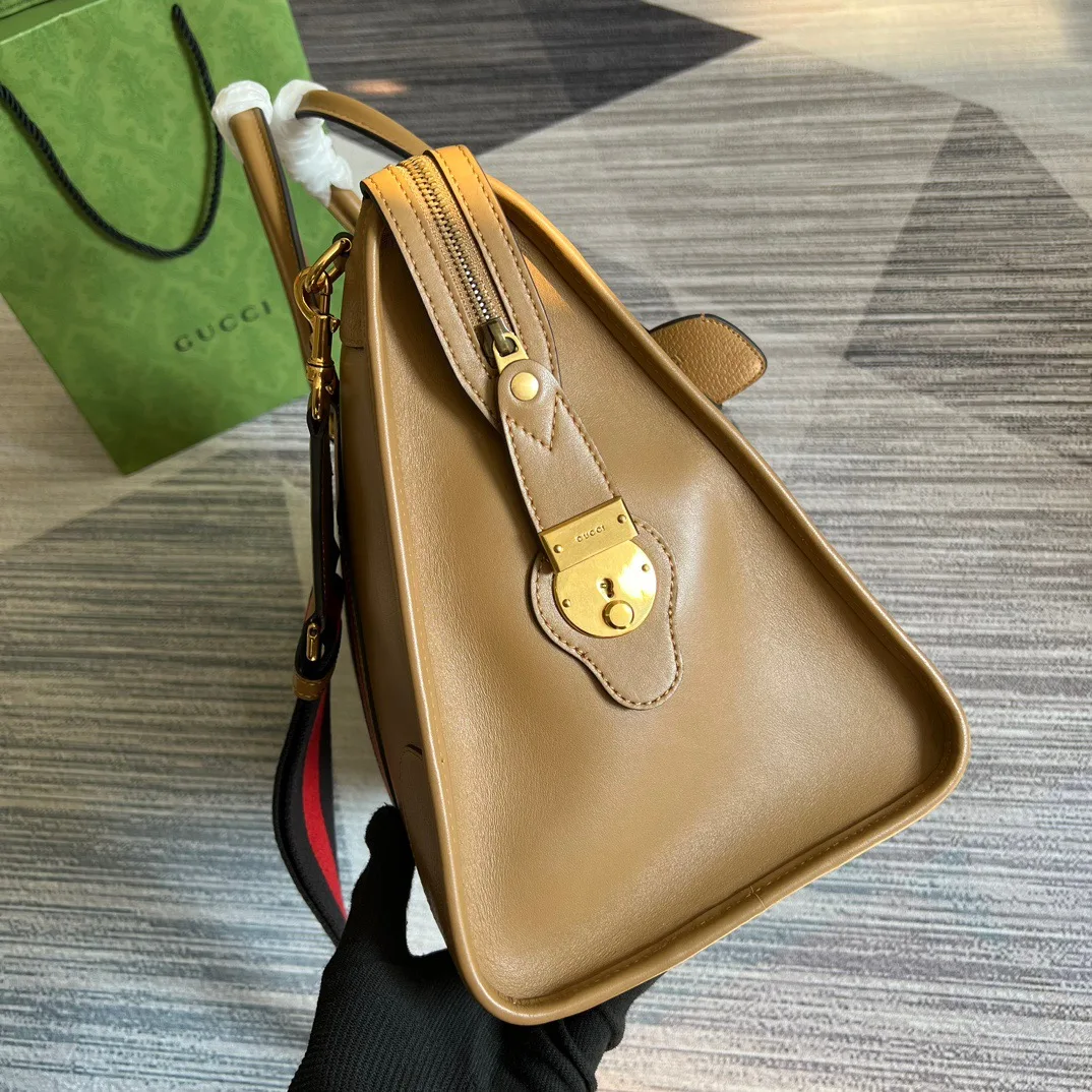 Large Bauletto Top Handle Bag With Double G Grey/Brown / - Image 13
