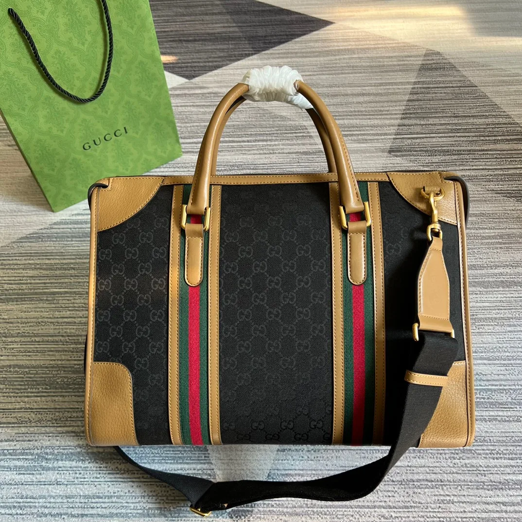 Large Bauletto Top Handle Bag With Double G White/Brown / - Image 12