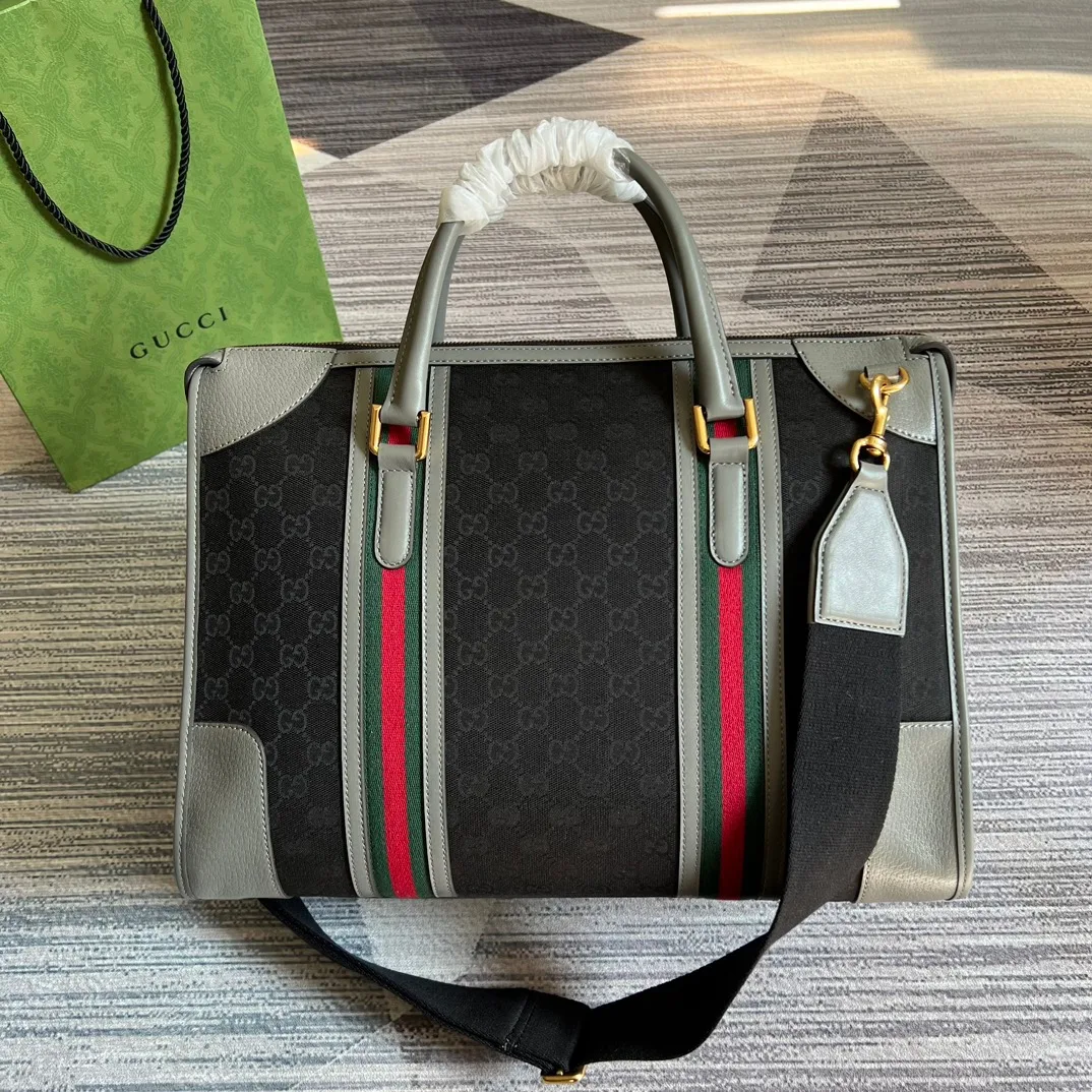 Large Bauletto Top Handle Bag With Double G White/Grey / - Image 13