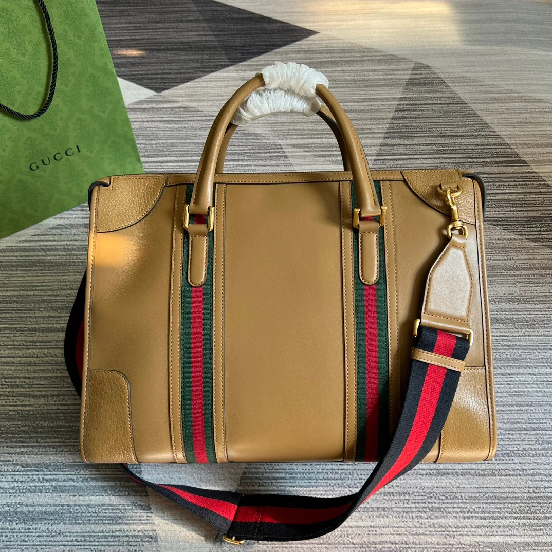 Large Bauletto Top Handle Bag With Double G Grey/Brown / - Image 12